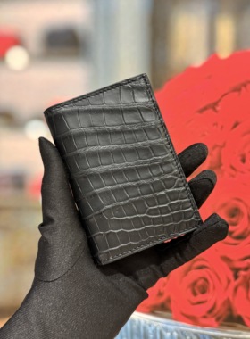 年终大促雾面黑色鳄鱼皮mc2男女对折卡包真皮名片夹休闲百搭欧美
