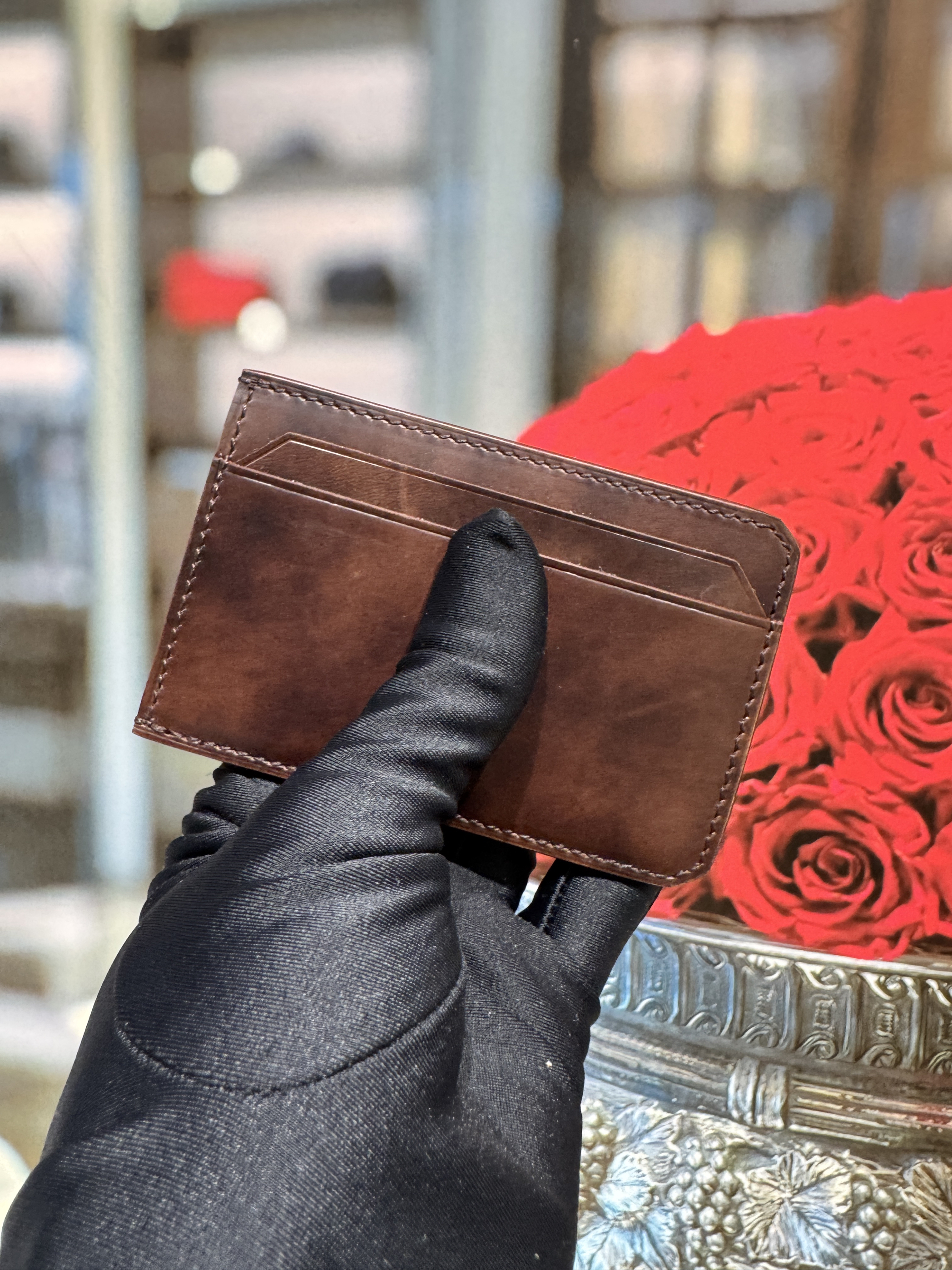 City 4CC卡包棕色进口博物馆牛皮5个卡位小巧便携收纳卡夹女包