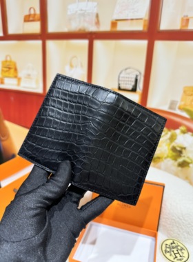 2025新款进口黑色美洲鳄鱼皮男女对折卡包mc2卡包身份证卡套票夹