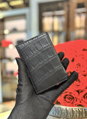 2025新款进口黑色美洲鳄鱼皮男女对折卡包mc2卡包身份证卡套票夹