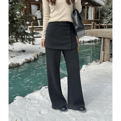 韩系屁帘裤可拆卸休闲毛呢阔腿裤