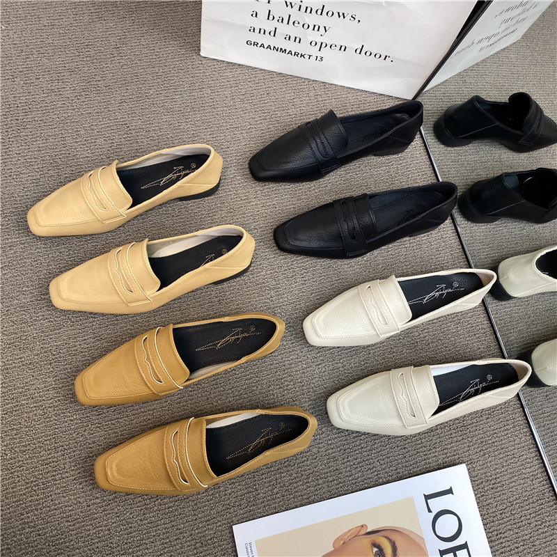 2024INS NEW LEATHER WOMENS SHOES LAZY WEAR COLLEGE STYLE SQUARE TOE TWO WEAR SMALL LEATHER SHOES BLOCK HEEL VERSATILE SINGLE SHOES