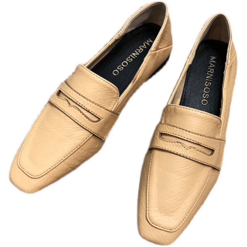 2024INS NEW LEATHER WOMENS SHOES LAZY WEAR COLLEGE STYLE SQUARE TOE TWO WEAR SMALL LEATHER SHOES BLOCK HEEL VERSATILE SINGLE SHOES
