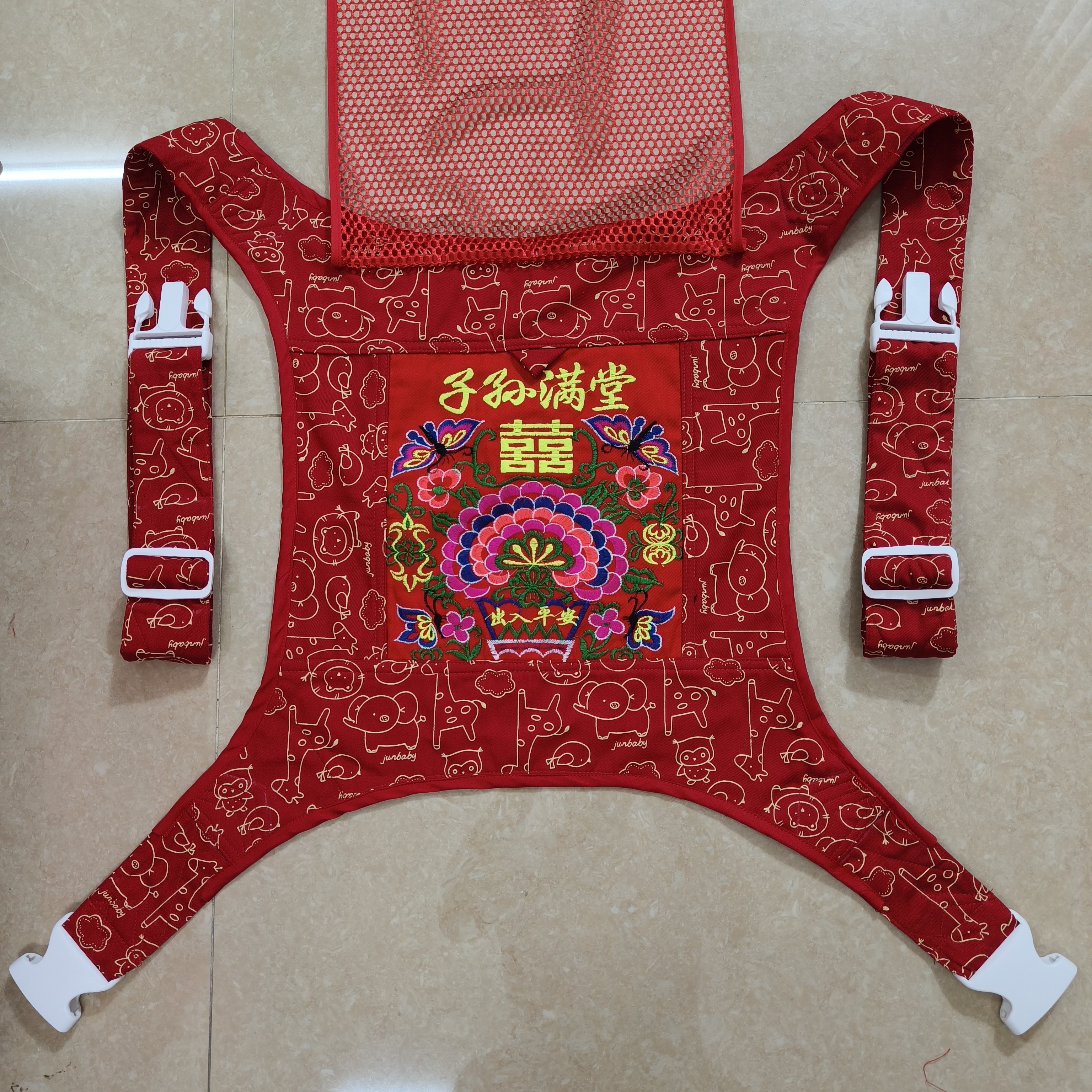 传统婴儿背带绣花背带广东广西湖南四爪婴儿背带老式卡扣带娃神器