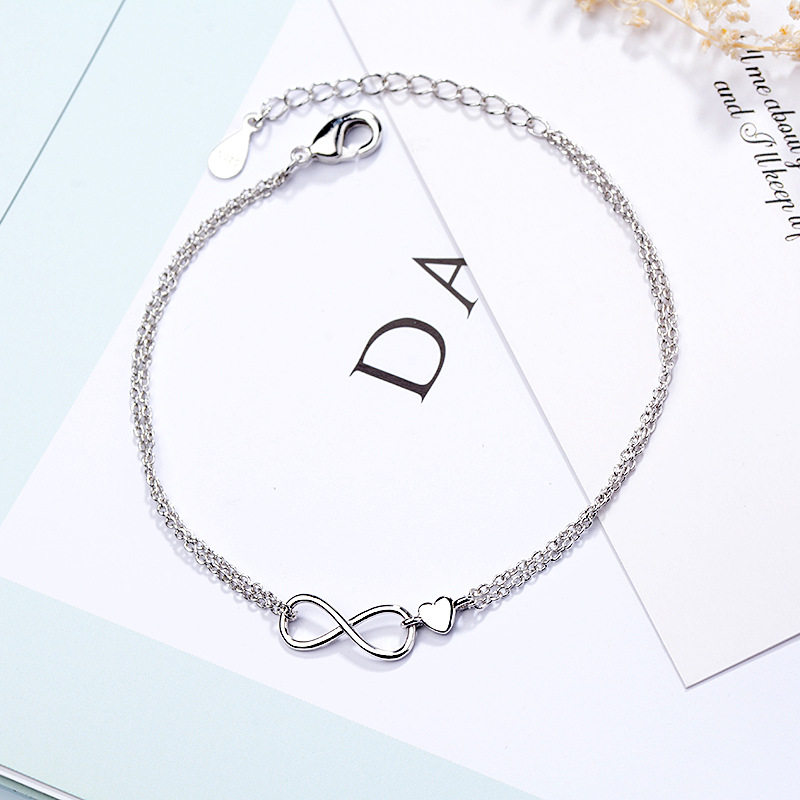 infinite无限的爱手链女韩版简约双层爱心蝴蝶结手饰个性永恒银饰