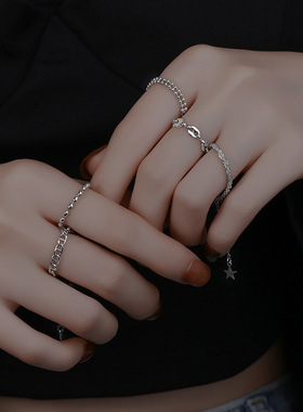 宁宁 猪鼻子双层圆珠抽拉式关节指环多款爱心链条波光粼粼戒指