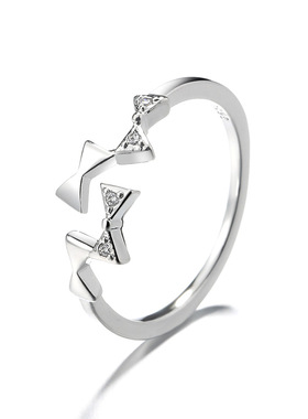 日式小众设计感闪钻开口花朵戒指