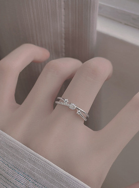 星河轨迹星星戒指开口超仙交叉设计食指戒冷淡感双层闪钻交织指环