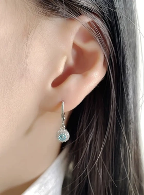 蓝色满钻圆形耳扣欧美新款亚马逊外贸wish闪钻圆锆石耳环