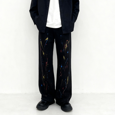 美式高街泼墨涂鸦牛仔裤男款直筒cleanfit2025新款裤子百搭阔腿裤