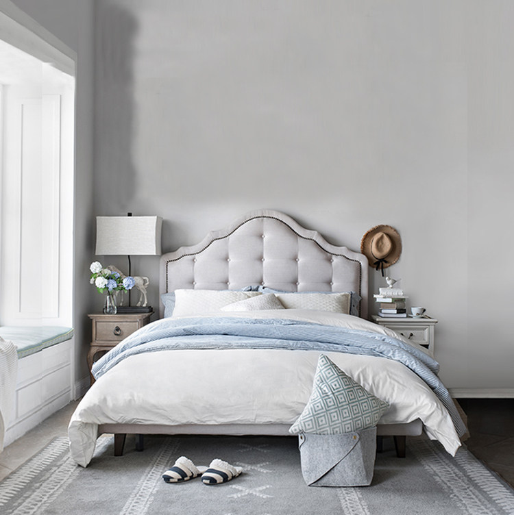 美式乡村布艺床 双人床简约现代高靠背软包床欧式小户型婚床