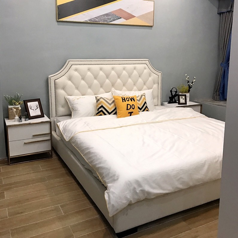 美式乡村布艺双人床铆钉轻奢网红现代简约主卧科技布婚床小户型