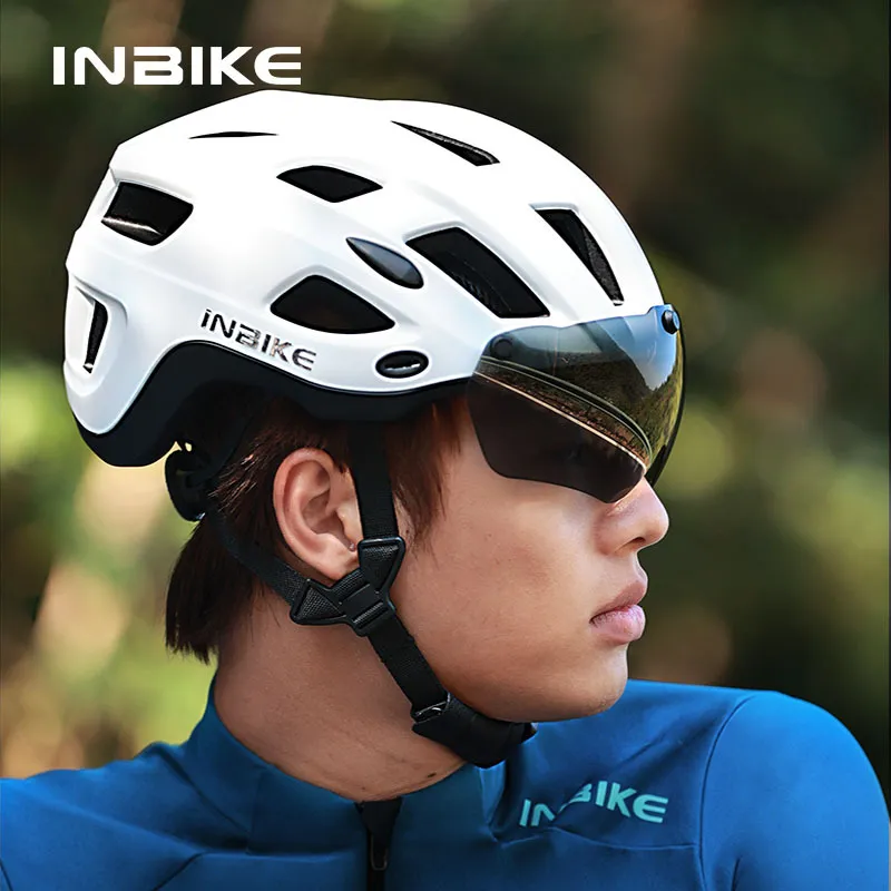 INBIKE新款MX16自行车骑行安全头盔动车车一体式双模磁吸风镜头盔