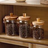 密封罐玻璃加勺子带相思木盖圆形调料咖啡豆家用收纳储物保存瓶子