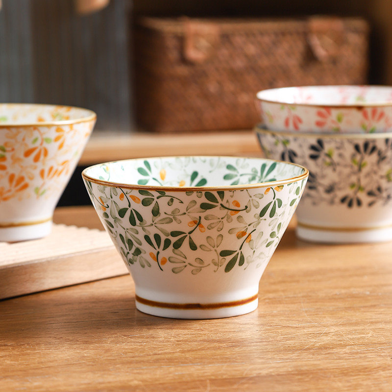 饭碗陶瓷家用高脚斗笠小碗可爱创意小清新吃饭日式5英寸餐具米饭