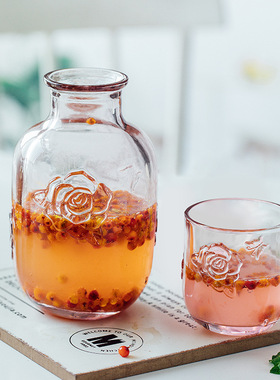 一壶一杯套装玻璃水杯单人茶具家用果汁饮料早餐复古透明创意杯子