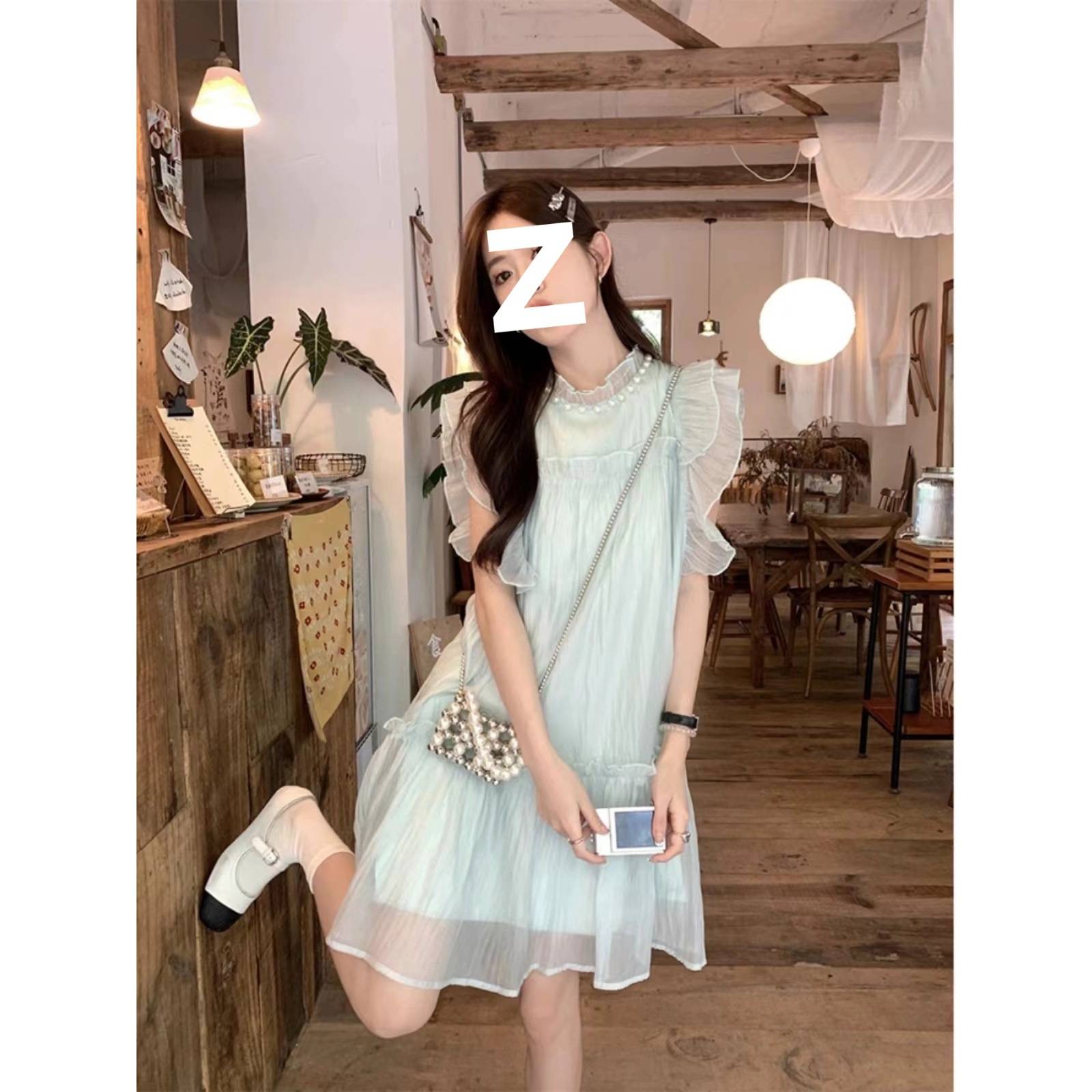 夏季法式甜美小飞袖仙女连衣裙