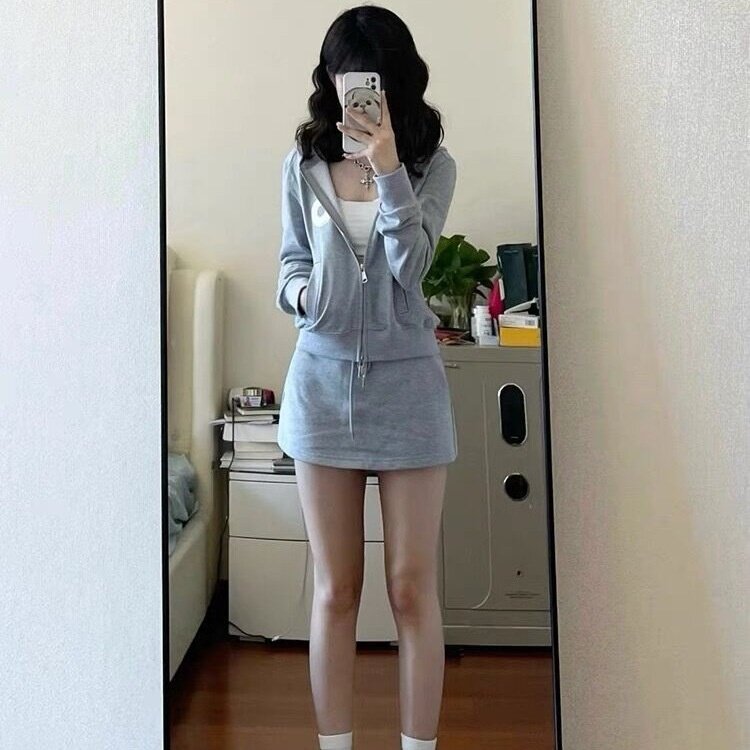 小个子运动套装女学生连帽开衫卫衣半身裙减龄显腿长春秋两件笙陇