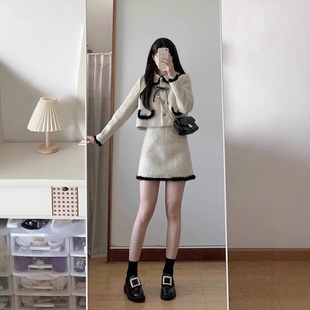 小香风毛呢短裙套装女秋冬装韩系女主氛围感穿搭富家千金风两件套