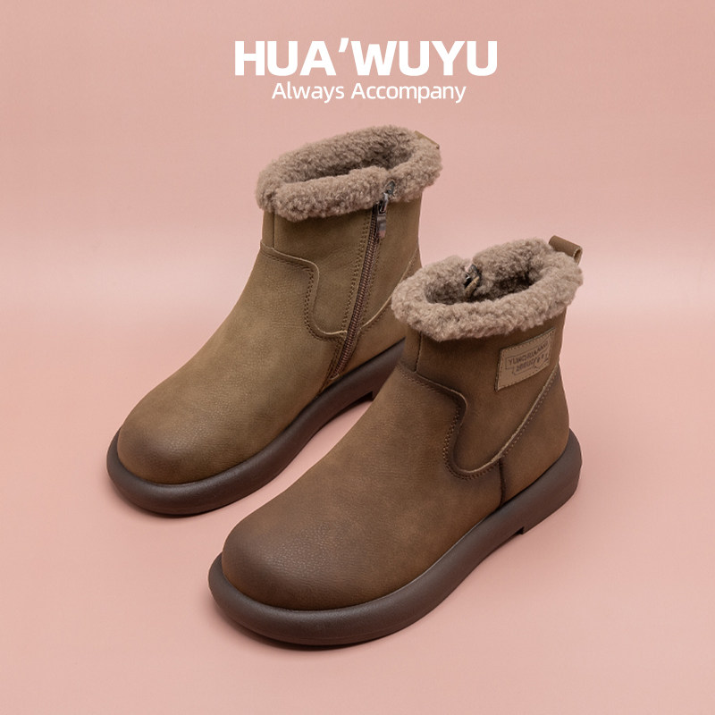 化雾语雪地靴女士学生秋冬季加绒羊羔毛保暖短靴东北棉鞋平底舒适