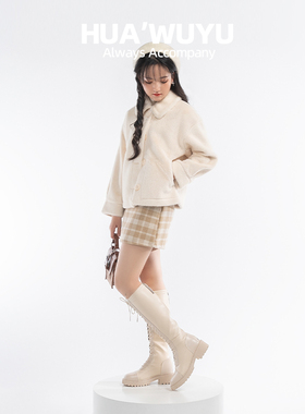 周沫你好^化雾语黑白色加绒长筒靴鞋女秋冬保暖cos法式Lolita系带