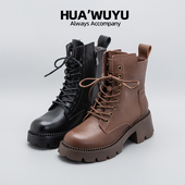 城中慢步^化雾语牛皮马丁靴女学生士秋冬美拉德加绒休闲复古棉鞋
