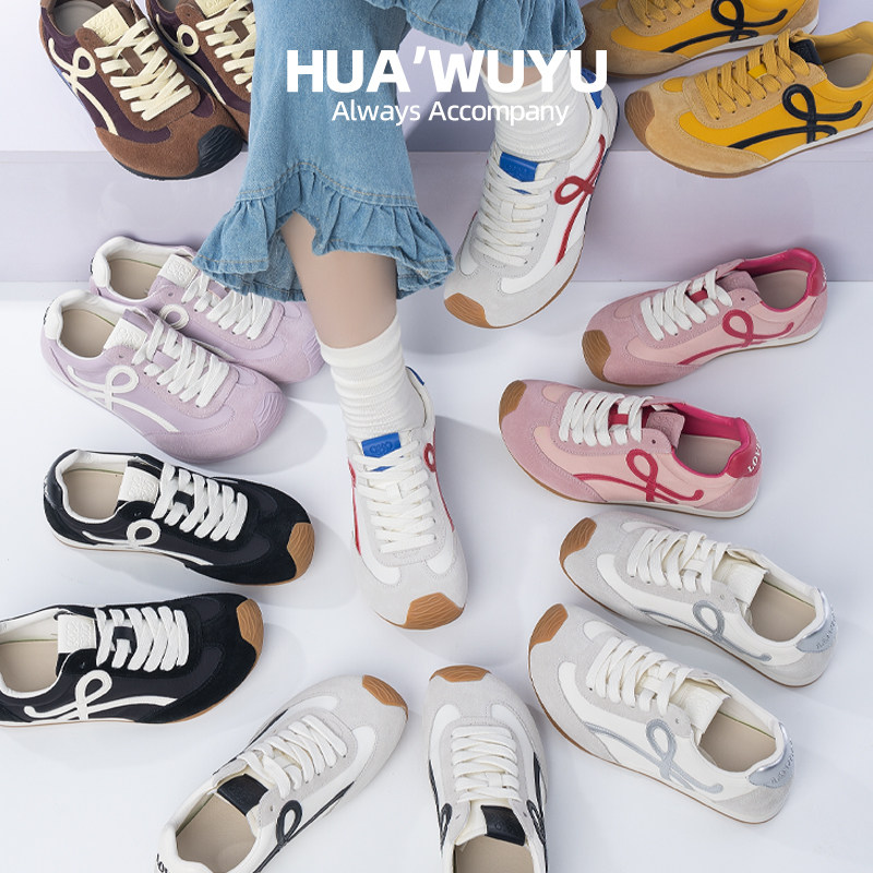 化雾语牛皮阿甘芒果鞋女学生士春秋季平底运动小白鞋华夫德训百搭