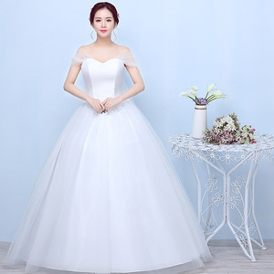 公主婚纱礼服2024新款韩式一字肩齐地蓬蓬裙大码结婚新娘婚纱