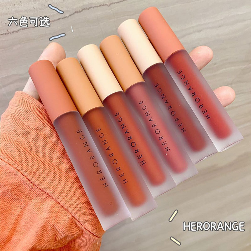 HERORANGE~平价国货超火薄暮之光磨砂唇釉透明壳显白雾面丝绒女款