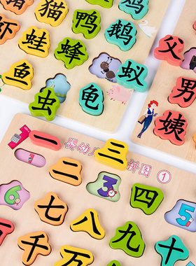幼儿认汉字积木拼板图板加厚