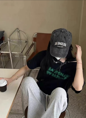 ins复古烟灰色棒球帽女春夏季美式帽子显脸小鸭舌帽潮牌网红软顶