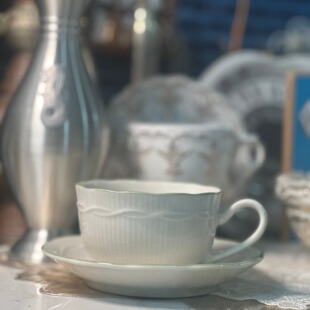 正品 下午杯红茶杯 Adam&Eve亚当夏娃简约奶油色浮雕纹咖啡杯套装