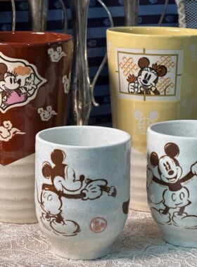 日本Sango迪士尼米奇限定卡通随手杯喝水杯粗陶马克杯餐具多款
