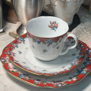 日本Kenzo设计师高田贤三红蓝袍花卉经典 集合 咖啡套红茶杯签名款