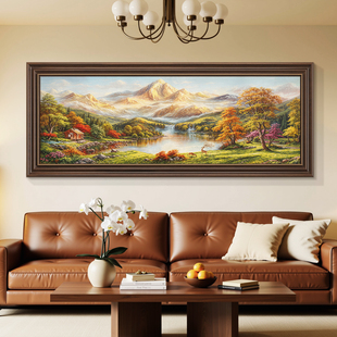 日照金山中古风客厅装饰画沙发背景墙挂画壁画美式高级感手绘油画
