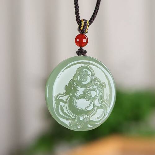 天然和田玉青玉财神玉牌吊坠招财进宝财神爷平安牌挂件