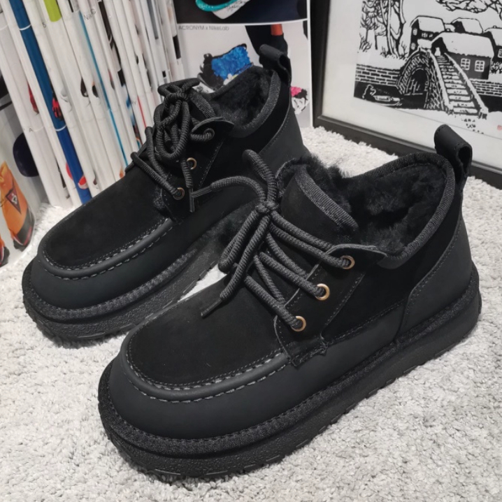 2025新款皮毛一体雪地靴男冬季加绒保暖防滑魔术贴短靴真皮棉鞋