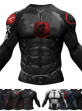 秋夏季新款长袖亚马逊25跨境男装T恤运动跑步紧身速干透气