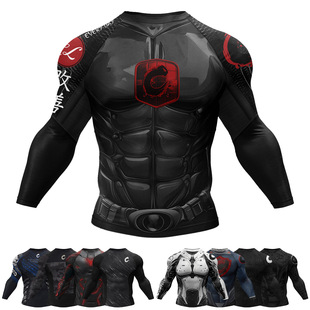 秋夏季新款长袖亚马逊25跨境男装T恤运动跑步紧身速干透气