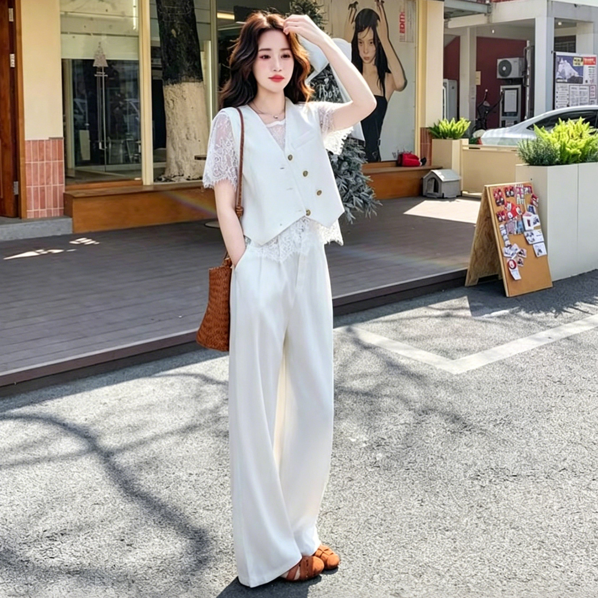 老钱风白色马甲阔腿裤两件套女2026夏季新款时尚轻奢气质显瘦套装