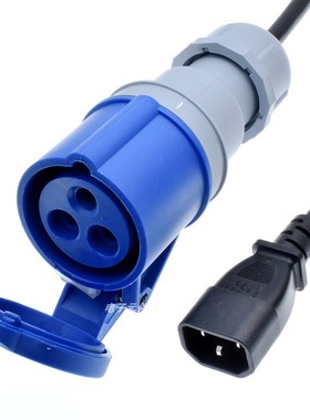 16A 蓝色工业插头IEC 309 316C6至IEC 320 C14品字插座 IP44 防尘