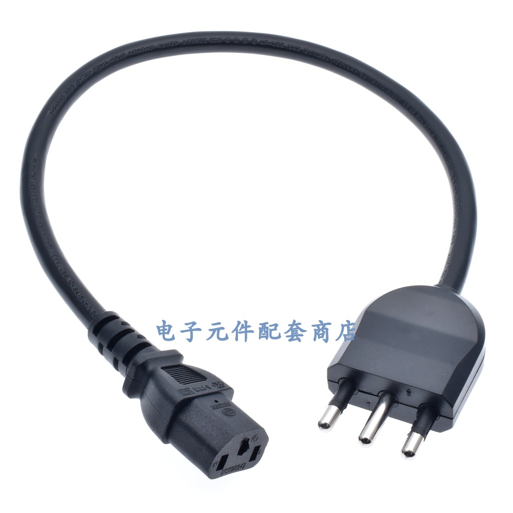 意大利三脚插头10A/250V转品字C13母座电源线连接线意大利品字线