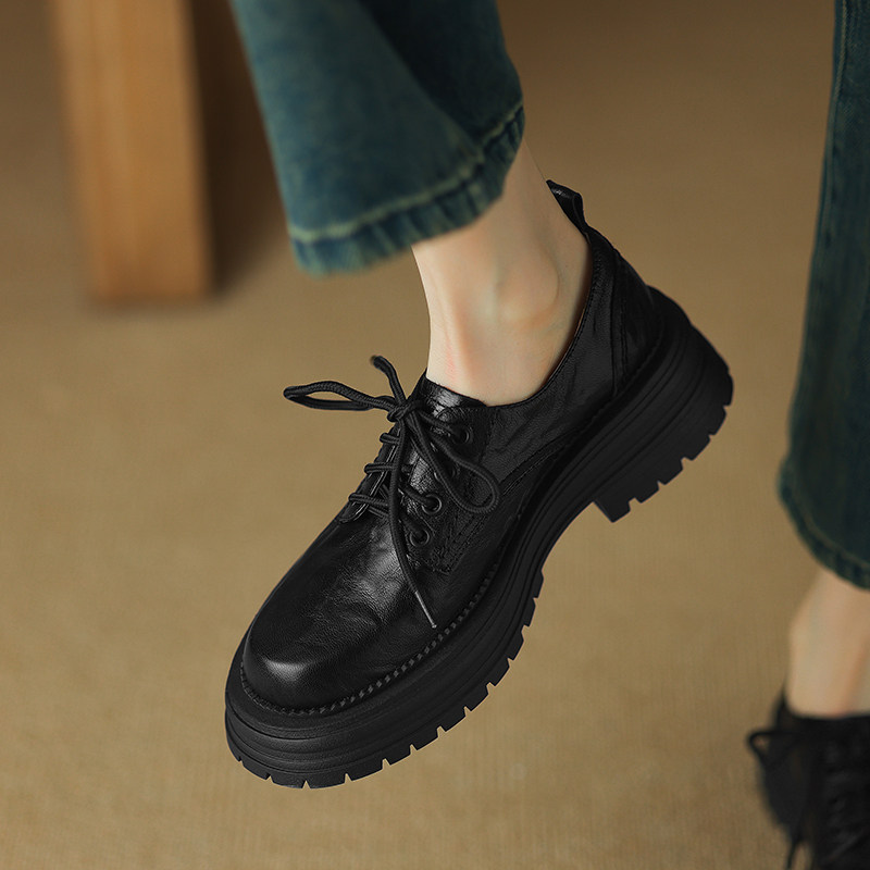 皮厚先生 羊皮女鞋黑色厚底系带小皮鞋单鞋,女鞋,深口单鞋,淘宝优惠券,粉丝福利购,淘宝优惠卷