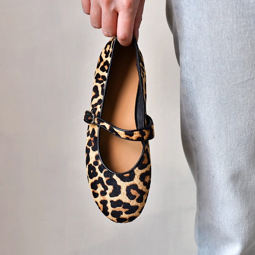 皮厚先生 春秋新款豹纹马毛圆头浅口玛丽珍单鞋女平跟舒适真皮