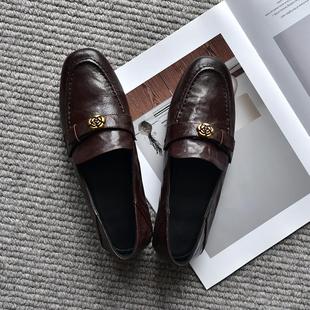 皮厚先生 里外全羊皮山茶花超软乐福单鞋女低跟通勤真皮女鞋春秋