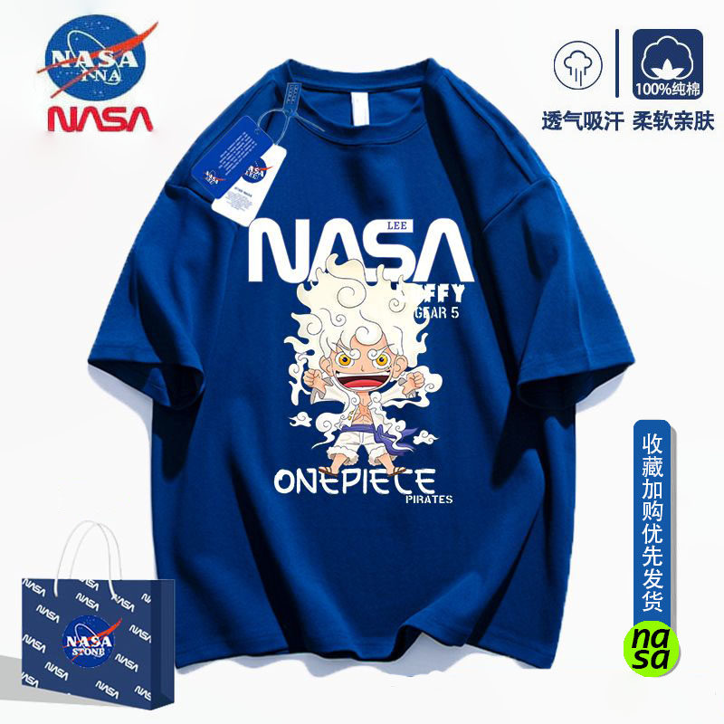 NASA联名潮牌海贼路飞短袖t恤男女2025夏装卡通休闲宽松纯棉上衣