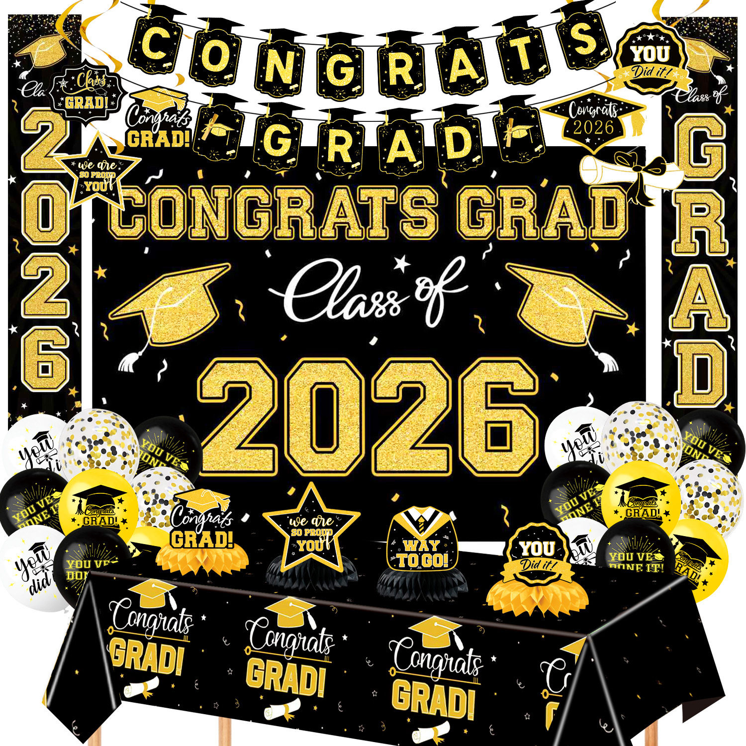 2026毕业季装饰用品套装多款主题气球横幅桌布对联装毕业派对布置