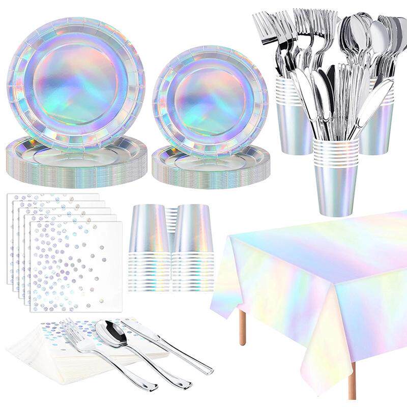 炫彩镭射餐具套装一次性纸盘