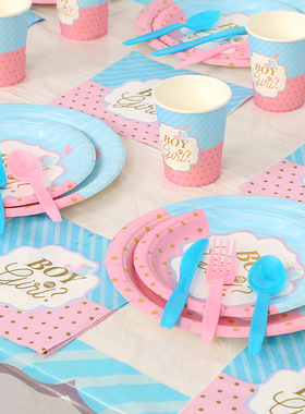 Boy or Girl Gender Reveal性别揭示派对用品气球装饰纸盘杯桌布