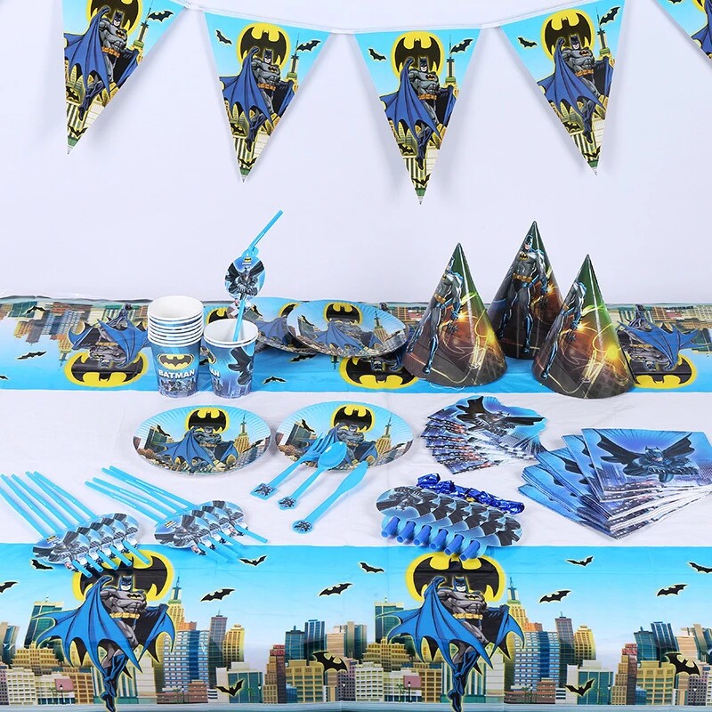 蝙蝠侠主题生日派对装饰布置帽子桌布一次性纸杯纸盘BatmanParty